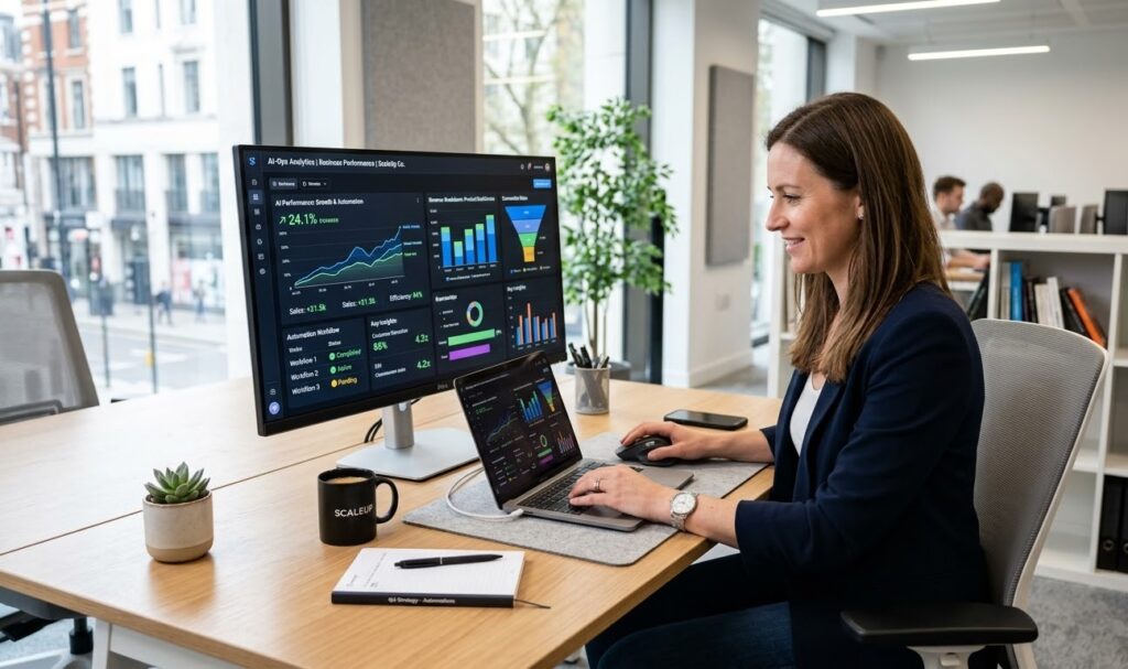 AI tools for small business owners dashboard showing automation and analytics