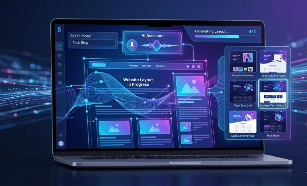 Best AI website builders creating a professional website layout using artificial intelligence